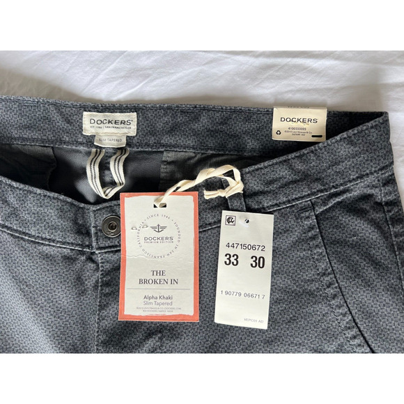 NWT Men's Jeans Dockers Alpha Khaki Slim tapered Grey geometric pattern Sz 33X30 - Picture 6 of 7